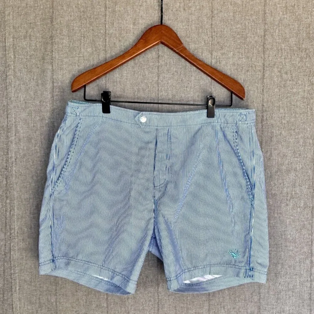 Ted Baker Blue White Strip Lobster Logo Snap Front Swim Shorts Size 2XL / 6